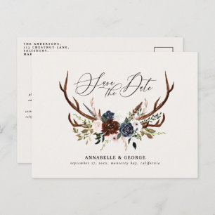 Cartão Postal De Anúncio Casamento floral de marinho burgundy com halteres