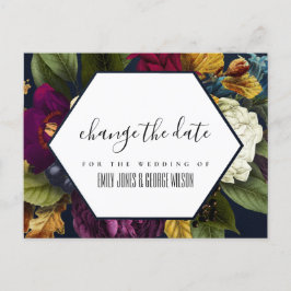 CARTÃO POSTAL DE ANÚNCIO CASAMENTO FLORAL EM BURGUNDY KRAFT NAVAL MUDANÇA D