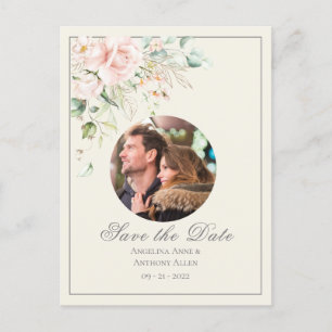 Cartão Postal De Anúncio Casamento Floral Foto Água-marinha Rosa Marfim