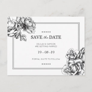 Cartão Postal De Anúncio Casamento Floral Monocromático Salvar Cartões-post
