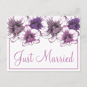 Cartão Postal De Anúncio Casamento Floral Orquídeas Roxas Just Married Flor