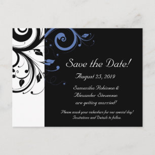 Cartão Postal De Anúncio Casamento Floral Preto Azul Centáurea