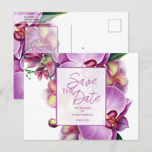 Cartão Postal De Anúncio Casamento Floral Salve a Data Foto & Código QR