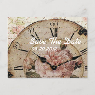Cartão Postal De Anúncio Casamento Floral steampunk Vintage salvar a data