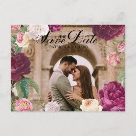 Cartão Postal De Anúncio Casamento Floral Verde Esmeralda e Dourado