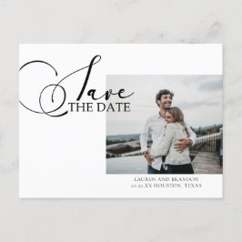 Cartão Postal De Anúncio Casamento Foto Caligrafia Save the Date