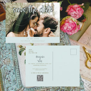 Cartão Postal De Anúncio Casamento Foto Casal Turquesa Moderno Save the Dat