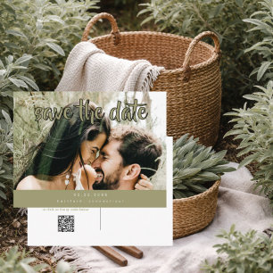 Cartão Postal De Anúncio Casamento Foto Sage Moderno Save the Date II