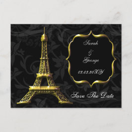 Cartão Postal De Anúncio Casamento francês da Torre Eiffel de ouro Salve a
