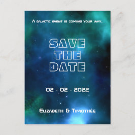 Cartão Postal De Anúncio Casamento Galáxia Azul e Verde Save The Date