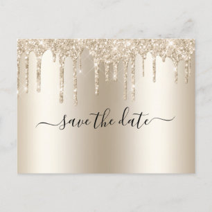 Cartão Postal De Anúncio Casamento Glam Champagne com Brilho Tendência 