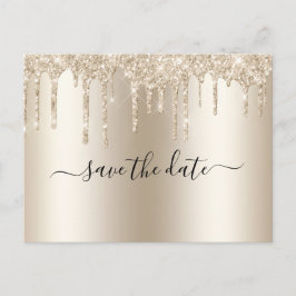 Cartão Postal De Anúncio Casamento Glam Champagne com Brilho Tendência 