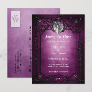 Cartão Postal De Anúncio Casamento gótico de halloween salvar cartão post