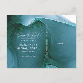 Cartão Postal De Anúncio Casamento Ink Flow Save the Date Teal ID762