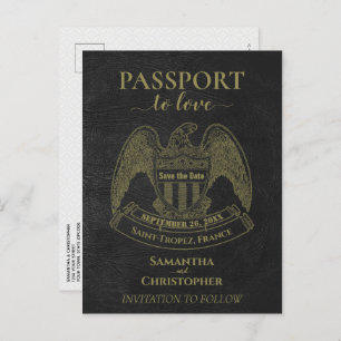 Cartão Postal De Anúncio Casamento legal de Passaporte Preto Guarda a Data
