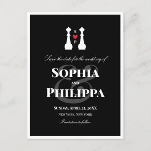 Cartão Postal De Anúncio Casamento lésbico da rainha do xadrez Salva a data