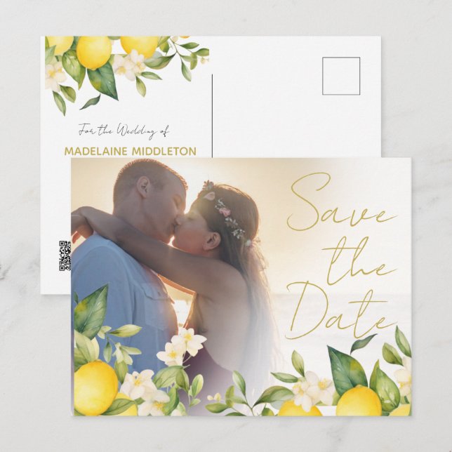Cartão Postal De Anúncio Casamento Limões Sobreposição de Foto Citrus Salva (Frente/Verso)