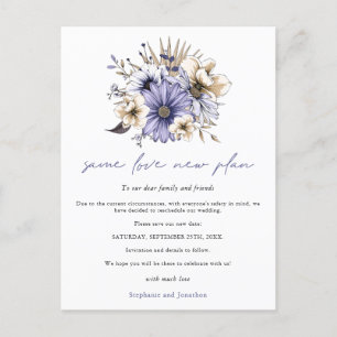 Cartão Postal De Anúncio Casamento Mesmo Amor Novo Plano Data Floral Roxo