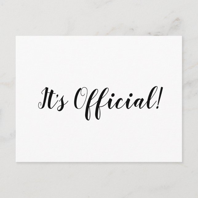 Cartão Postal De Anúncio Casamento Minimalista de Letra É Oficial Nos Fugam (Frente)
