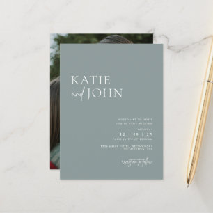 Cartão Postal De Anúncio Casamento Minimalista Moderno em Azul Poeirento