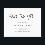 Cartão Postal De Anúncio Casamento minimalista moderno Salve a data<br><div class="desc">Um simples cartão moderno. Personalize este design preto e branco minimalista para ter seus detalhes pessoais e sua mensagem.</div>