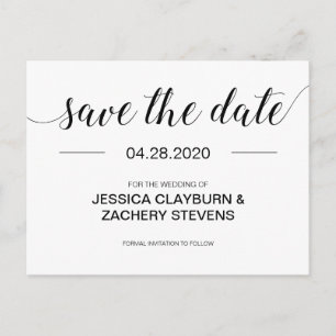 Cartão Postal De Anúncio Casamento Minimalista Preto e Branco Elegante