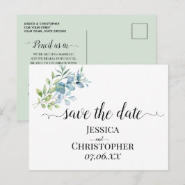 Cartão Postal De Anúncio Casamento Moderno com Eucalipto em Aquarela