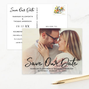 Cartão Postal De Anúncio Casamento Moderno com Letra Arraste Foto Salve a D