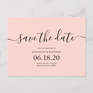 Cartão Postal De Anúncio Casamento Moderno Cor-de-Rosa Esmagado Salve a Dat