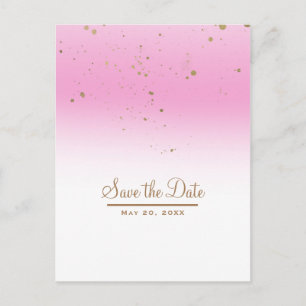 Cartão Postal De Anúncio Casamento Moderno Glam Chic Rosa e Dourado Salve a