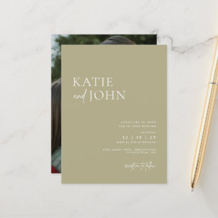 Cartão Postal De Anúncio Casamento Moderno Minimalista com Foto em Verde Sá