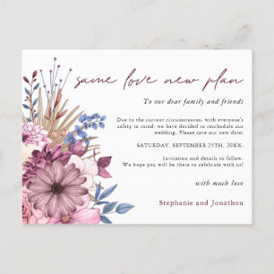Cartão Postal De Anúncio Casamento Mudou Data Mesmo Amor Novo Plano Florais