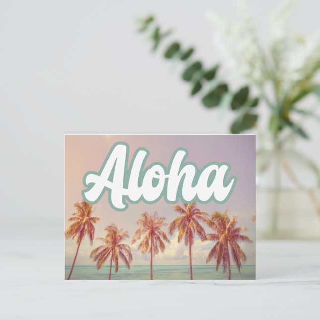 Cartão Postal De Anúncio Casamento na Destinação de Praia Aloha Salve a Dat (Em pé/Frente)