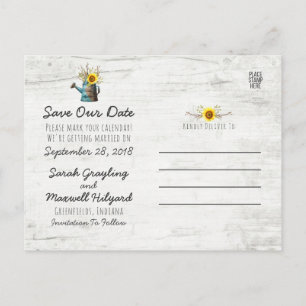Cartão Postal De Anúncio Casamento na Fazenda Sunflower & Rustic Wood - Sal