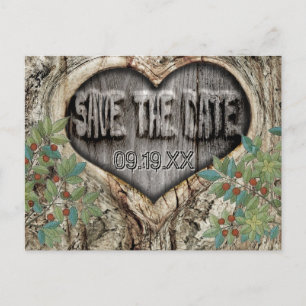 Cartão Postal De Anúncio Casamento na Floresta Rústico Coração na Árvore Sa