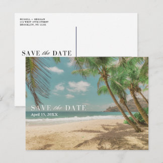 Cartão Postal De Anúncio Casamento na Praia de Destino Tropical Salve a Dat