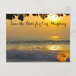 Cartão Postal De Anúncio Casamento na Praia Pôr do Sol no Oceano