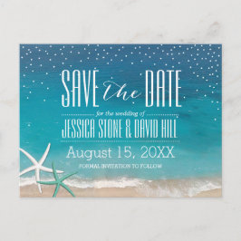 Cartão Postal De Anúncio Casamento na Praia Starfish Save the Date
