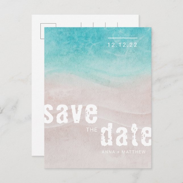 Cartão Postal De Anúncio Casamento na Praia Tropical Aquarela (Frente/Verso)