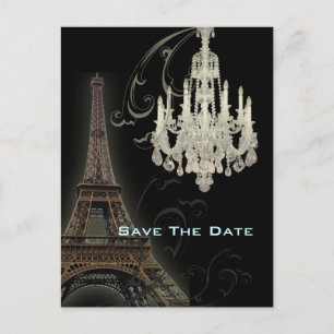 Cartão Postal De Anúncio casamento na Torre Eiffel em Paris save the date