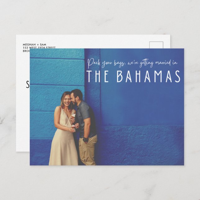 Cartão Postal De Anúncio Casamento nas Bahamas Foto Save the Date (Frente/Verso)