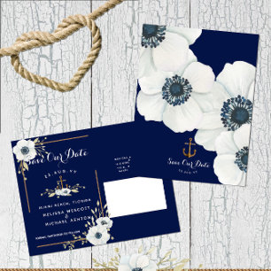 Cartão Postal De Anúncio Casamento Náutico + Âncora Anêmona Branca Salve a