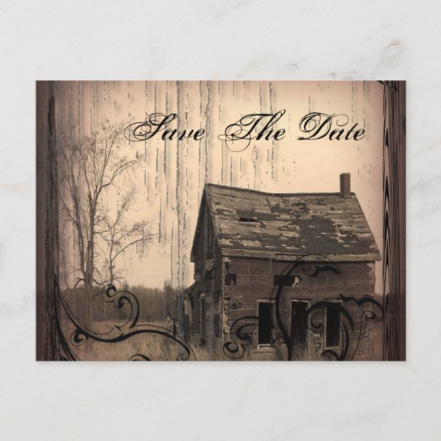 Cartão Postal De Anúncio Casamento no campo rústico ocidental salvar a data (Frente)