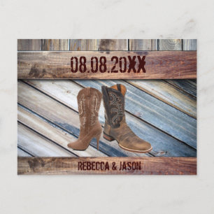 Cartão Postal De Anúncio casamento no celeiro de madeira Cowboy Western sav