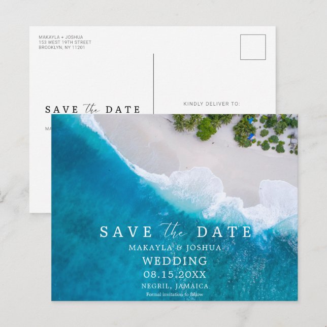 Cartão Postal De Anúncio Casamento no Destino de Praia Jamaica (Frente/Verso)