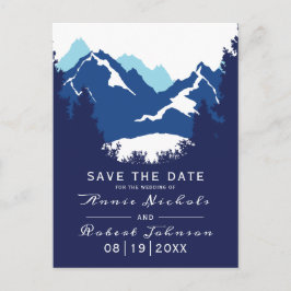 Cartão Postal De Anúncio Casamento no inverno da montanha azul Salve a data