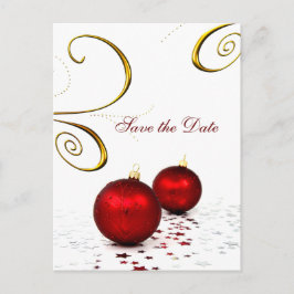 Cartão Postal De Anúncio casamento no inverno de ornamento vermelho salvar