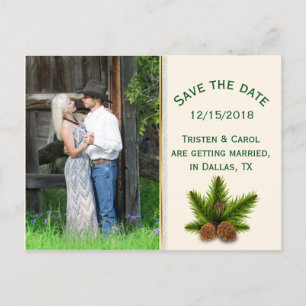 Cartão Postal De Anúncio Casamento no inverno Pine Cones Salvar o Cartão-Po