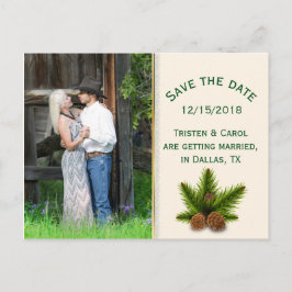 Cartão Postal De Anúncio Casamento no inverno Pine Cones Salvar o Cartão-Po