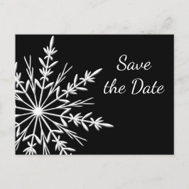 Cartão Postal De Anúncio Casamento no inverno preto branco com floco de nev